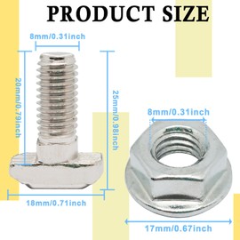 10sets Sliding T-Nuts Assortment Kits,M8x20 T Slot Drop-in Bolt and M8 Hex Flange Nuts for 40 Series European Standard T-Slot Aluminum Profile
