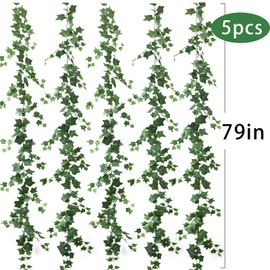mizii 5 Pack 395" Artificial Vines Ivy Garland Fake Vine Realistic Silk Green Leaves Faux Hanging Plants Greenery Decoration for Outdoors Wedding Arch Party Indoor Mantle Bedroom Home Decor