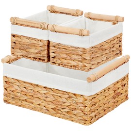 Vagusicc Wicker Storage Basket, 3-Packs Water Hyacinth Wicker Baskets for Organizing, Large Cube Storage Organizer Baskets Bins with Handles for Shelves Decor, Small Toilet Paper Storage Basket
