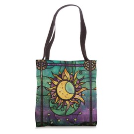 Celestial Sun Moon Stars Stained Art Effect Stain Art Purple Tote Bag