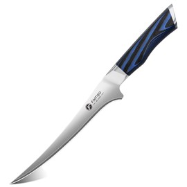 FINTISO 7 Inch Fillet Knife, Professional Meat Boning Knives for in 5-Layer 10Cr15CoMoV Japanese Stainless Steel, Ultra Sharp Fish Knife with Ergonomic G10 Handle for Slicing and Skinning