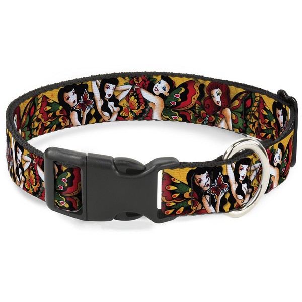 Buckle-Down Plastic Clip Collar - TJ-Butterfly Girl - 1" Wide - Fits 11-17" Neck - Medium