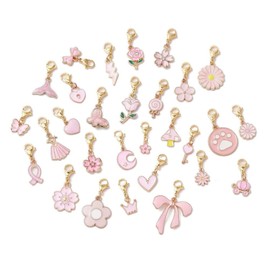 DanLingJewelry Emaille-Charm-Anhänger, Dekorationen mit Karabinerverschlüssen, für Bastelarbeiten, Schlüsselanhänger, Schmuckherstellung, Rosa, 50 Stück, Nicht-Edelmetall