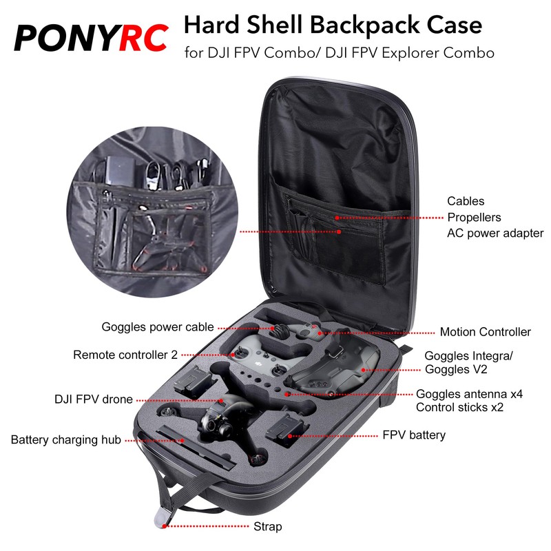 PONYRC Portable Hard Case for DJI FPV Combo, Waterproof Shockproof