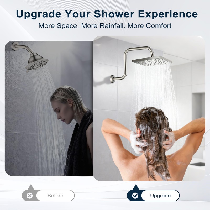 BRIGHT SHOWERS 13 Inch Shower Head Extension Arm with Flange