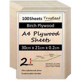 Trustleaf 2mm 12" x 24" (Approx) Birch Ply Sheets 300mm x 600mm (Pack of 1) - Birch Veneer with Poplar Core