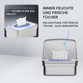 ovimar Wet Wipes Box with Lid, Taksensand, in Elegant Silver Polished Stainless Steel, for Drilling, So Cosmetic Tissues Stay Fresh Thanks to the Wet Wipes Storage Box