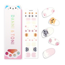 DANNI & TONI Cat Face Semi Cured Gel Nail Strips Kids DIY (Paw Pals) Cat Paws Gel Glossy Wraps for Girls 22 Stickers
