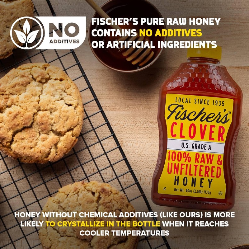 Fischer's 100% Pure Clover Honey, 40 oz – Unfiltered Raw