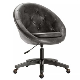 Duhome Elegant Lifestyle Home Office Chair Mid-century Modern Swivel Desk Chair Round PU Leather Tufted - Grey