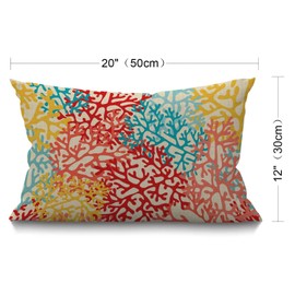 BGBDEIA Cushion Covers Corals Colorful Artwork Light Blue Orange Red Blue Cotton Linen Throw Lumbar Pillow Case Throw Pillow Cover Home Office Decorative Rectangle 12 X 20 Inches 30 x 50 cm