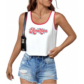 American Flag Shirt 4th of July Outfits for Women Patriotic Crop Tank Top Red White and Blue Sleeveless Tee Tops