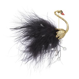 fdsmall Vintage Feather Swan Brooch Pin for Women Fashion Shell Pearls Black Animal Bird Brooches Lapel Pins Cute Dress Accessories Birthday Jewelry Gift