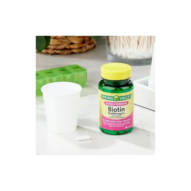 Biotina Plus Keratin Extra Strength 10,000 Mcg 60 Tabletas