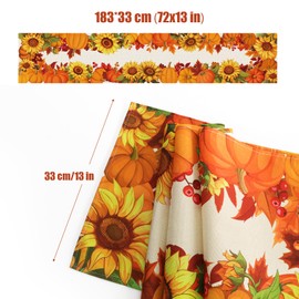 Fall Table Runner 13x72 Inches Pumpkins Sunflowers Linen Table Runner for Dining Table Fall Decorations for Home (Orange Yellow)