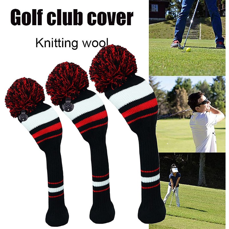 3 or 4 Pack Pom Golf Head Covers for Woods