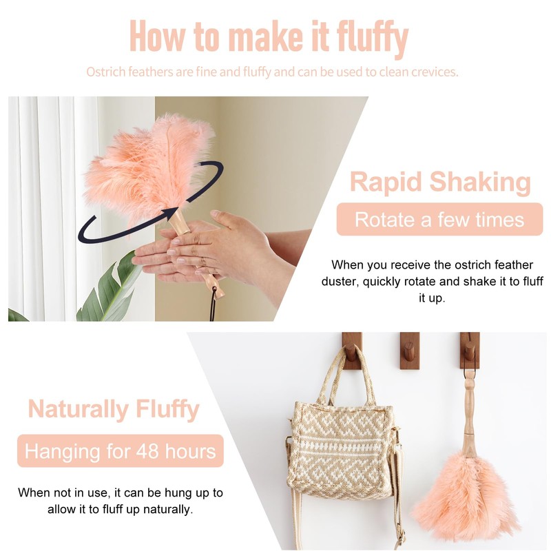 MehelloFeather Ostrich Feather Duster 12 Inch Handheld Duster Supplies, Wooden