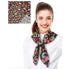 CBC Crown Women's Lightweight Soft Silk Feeling Christmas, Poinsettia, Snowman Scarf 13" x 70", 21" x 21", or 35" x 35" (Christmas Presents - Black - 35"x35")