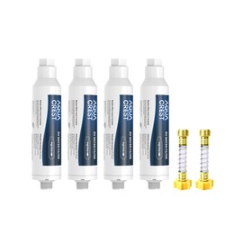 AQUA CREST RV Water Filter, RV Inline Water Filter with NSF Certified, Reduces Chlorine, Bad Taste and Odor, Ideal for Garden and Camper (Filter 4 Pack with Hose Protector)
