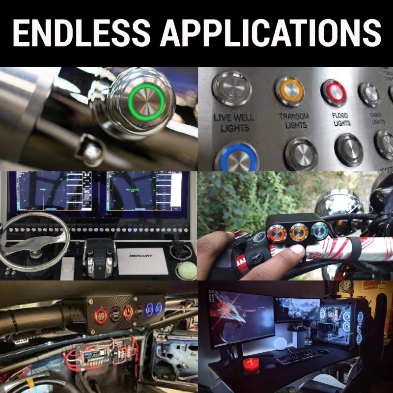 AutoLöc Power Accessories 22mm Billet 12V Momentary Push Button Switch