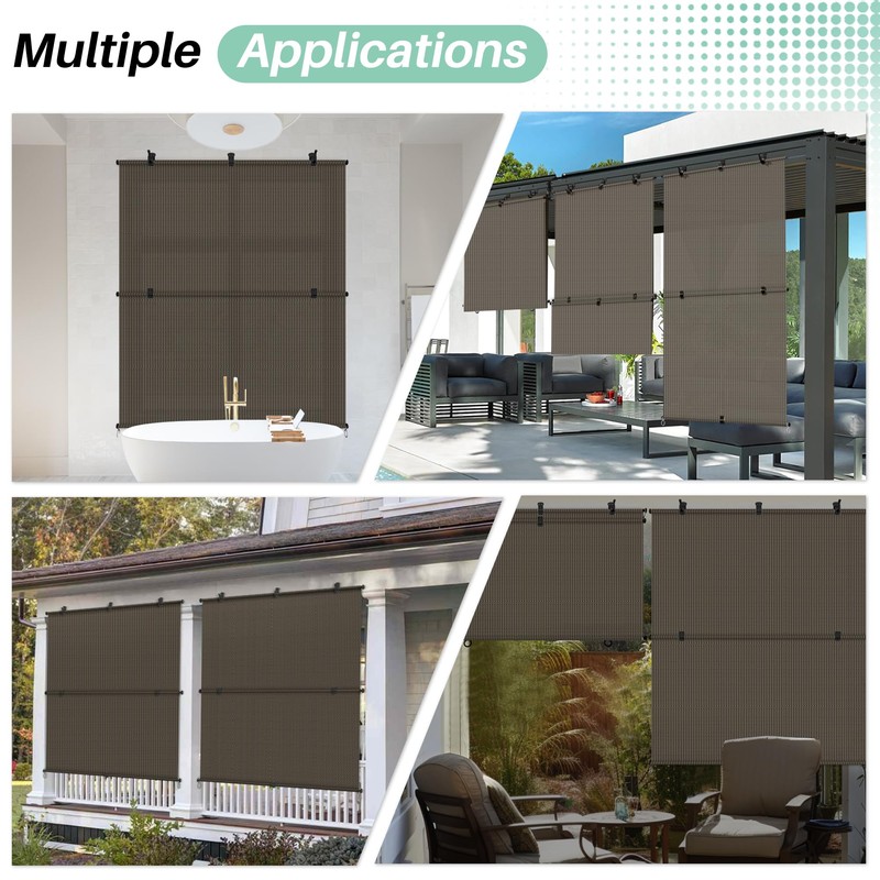 SunnyRoyal 6'W X 6'H Patio Roller Shades Foldable Sun Shade