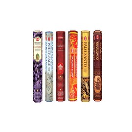 Hem Incense Sticks | 6 Boxes X 20 Sticks Each |Lavender,White Sage, Frankincense,Dragon Blood, Palo Santo & Sandalwood| - Total 120 Sticks
