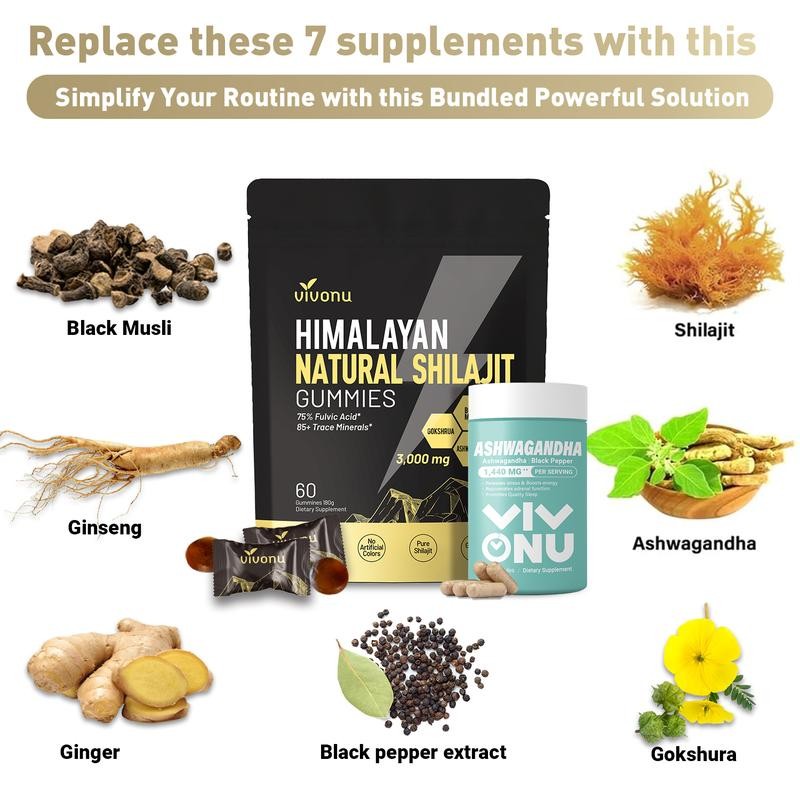 VivoNu Ashwagandha Capsules & Shilajit Gummies Combo – Herbal Health