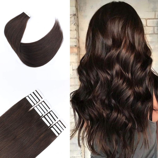 Sixstarhair Invisible Tape in Hair Extensions Brown Hair Extensions Human Hair Double Side Secure and Safety Tape On Semi Permanent Hair Extensions [Color 3 Walnut Brown 22inch]
