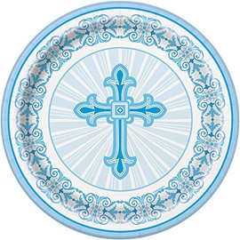 Unique Party 43824 - 18cm Radiant Cross Blue Religious Party Plates, Pack of 8