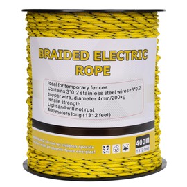 Electric Fence Rope, Braided Polyrope 1312 Feet, 4mm Diameter, Portable 6 Braided Copper and stainlee Steel Strength 200kg, Reliable Conductivity and Rust Resistance, Horse Fencing