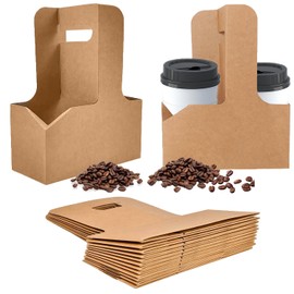 Vakerga 2 Cup Kraft Drink Carrier with Handles,20 Pack Portable Foldable Drink Carrier for Delivery,Cup Carriers for Hot or Cold Drinks,Coffee Carrier, Food Delivery,Take Out Cup Carriers.
