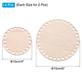 PATIKIL 4"/6" Diameter Crochet Basket Bottom, 4Pcs Round Blank Crochet Knitting Wooden Base for DIY Craft Weaving Basket Making Supplies Home Decoration, Brown