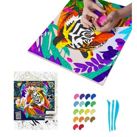 Mess-Free Tiger Clay Painting Kit, Air Dry Clay Modelling Kit, Sensory 3D Canvas Fun Arts and Crafts Kit for Kids, Pre-Framed 40x30cm with Tools & Idea Guide – Fun, Hands-On Gift for Creativity
