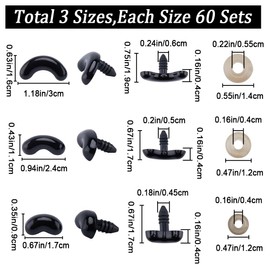 GORGECRAFT 180Pcs Arc Shape Safety Eyes 3 Sizes Acrylic Black Craft Small Eyes Eyebrows with Washers for Puppet Teddy Bear Plush Stuffed Animal Crochet Crafts Making Supply 19x30mm, 17x24mm, 17x17mm