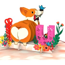 SOUL POP UP Corgi Butt Pop Up Birthday Card – Funny 3D Dog Greeting Card with I Love You Message – Cute Pop Up Card for Women, Wife, Girlfriend, Dog Lovers – Anniversary, Valentine, Birthday
