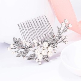 COYUN Hair Comb Silver Hair Comb Glitter Hair Comb Pearl Hair Comb Wedding, Kristall Blume Clip Haarspangen Haarklammer Silber Blume Haarspangen Rhinestone Haarspange