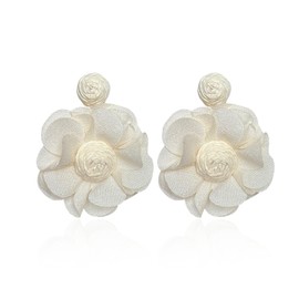 Vavhoo Rattan Earrings Summer Boho Handwoven Big Fabric Chiffon Rattan Flower Drop Earrings Statement Tropical Beach Vacation Jewelry (White)