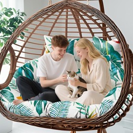 Uthem Double Egg Chair Cushion Replacement Waterproof for Outdoor Patio Hanging Basket Egg Chairs, 59x43-Inch Thickened 100% Cotton Large Double Eggs Swing Chair Cushions, Yellow-Green Leaf