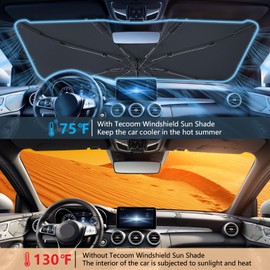 Tecoom Windshield Sun Shade Umbrella for Car, Foldable Front Window Visor Sunshade Cover, Double Heat Shield Coating, Protect Automotive Interior from UV Rays & Heat Damage, Large (61" L x 33" W)