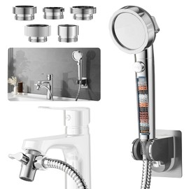 HEROBAI Sink Hose Sprayer Attachment for Faucet, 3 Mode Shower Head Attaches to Tub Faucet with 5 Adapters, High Pressure Shower Head for Bathtub, Handheld Showerhead with Filter (Chrome)