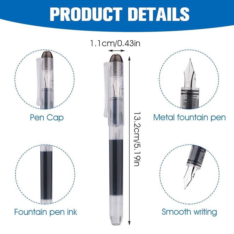 TIESOME Disposable Fountain Pens, Black Ink Smooth Writing Pens Quick-Drying