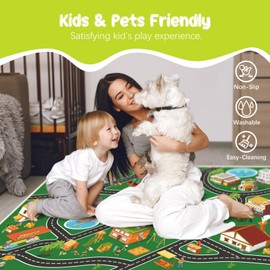 Xuzrdaa Kids Carpet Darker Green Car Play Rug, 4'x6' Road Rug for Kids Playroom, City Life Educational Area Rugs with Non-Slip Backing, Great Ideal Gifts for Kids Bedroom