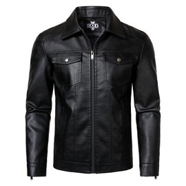 HOOD CREW Mens Leather Jacket Motorcycle Biker Jackets Casual Lightweight Faux Leather Outwear Black 3XL