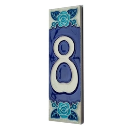 House Numbers Phosphorescent Hand-painted Italian Ceramic Number and Letter Tiles, Rose Design, Tile Size: 15cm x 5cm (Number 8)