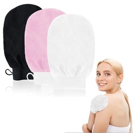 Exfoliating Gloves, Bath SPA Exfoliating Mitts Body Scrubber for Removing Dirt and Dead Skin, Body Scrub Glove for Women and Men (Black+Pink+White)