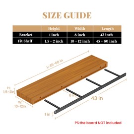 1pc Floating Shelf Bracket Heavy Duty,Decorative Floating Shelf Hardware Hidden Black Metal Fireplace Mantel Brackets (43"X8"X1.0" Without Tools)