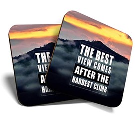 2 x MDF Glossy Top Coasters Square - Motivational Mountain Climb 12997