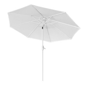 Tempera 10ft Auto-Tilt Solid Patio Umbrellas with Tassels Outdoor Table Market Umbrellas with Crank & Wood Color Pole, 3 Years Non-Fading Canopy. Best Decor for Patio, Lawn, Pool, Deck, Balcony