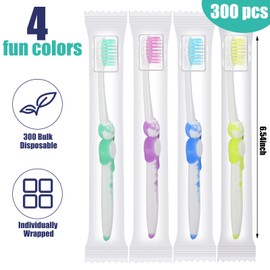 Toothbrush for Kids Individually Wrapped Soft Disposable Toothbrush Bulk Panda Manual Toothbrushes Travel Childrens Toothbrush with Bristle and Rubber Handle for School Daycare Oral Hygiene (300 Pcs)