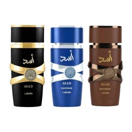 Lattafa (Bundle Pack) Asad + Asad Bourbon + Asad Zanzibar 3.4oz Perfume EDP by Lattafa